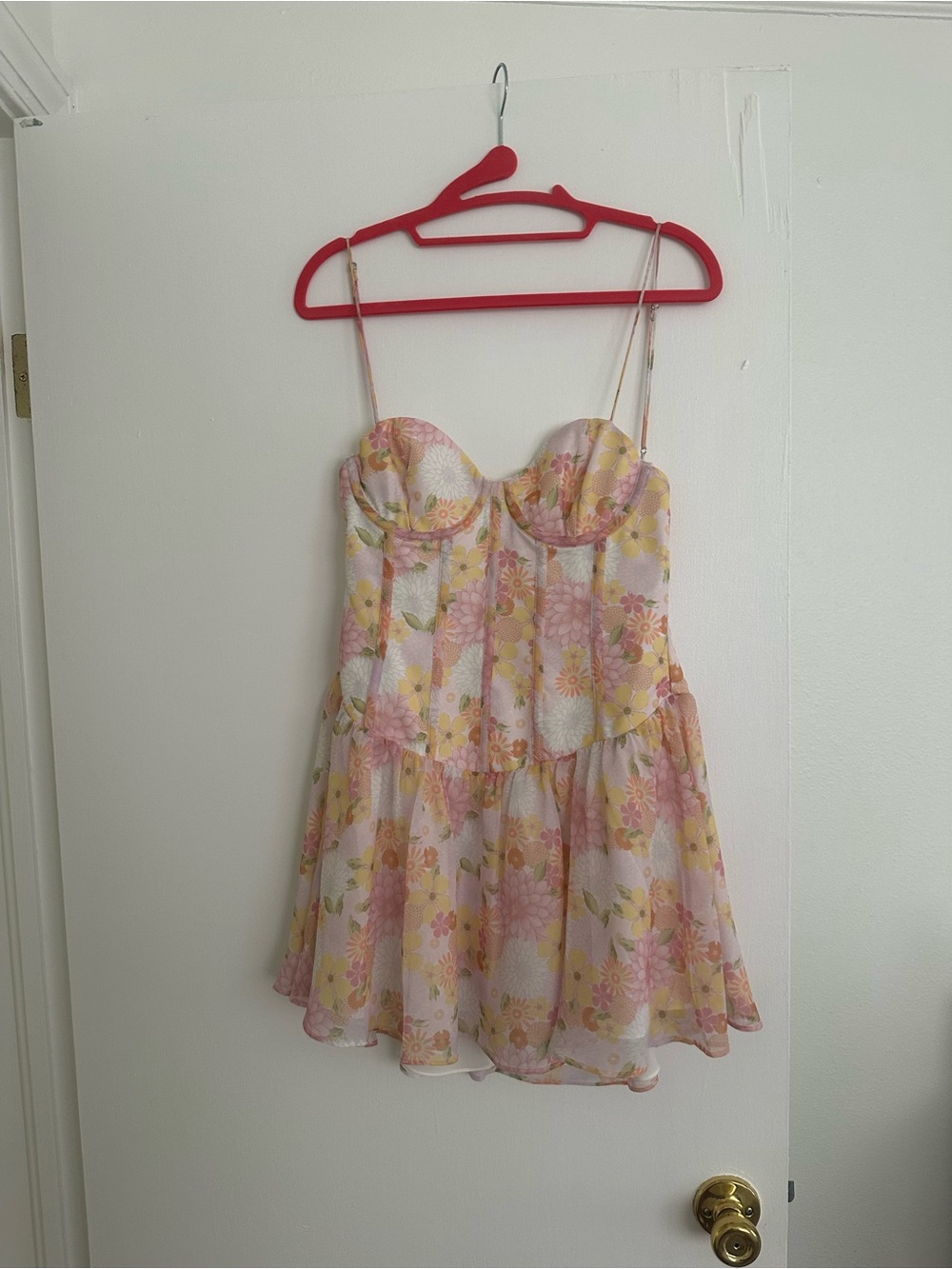 For Love And Lemons Pink & Yellow Floral Mini Dress